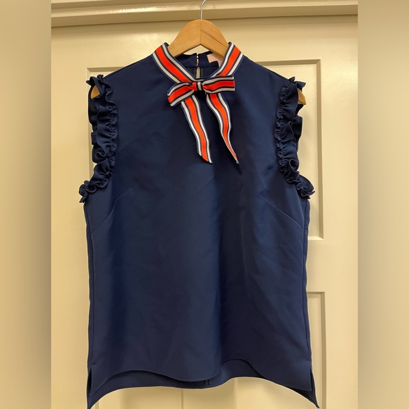 Ted Baker London Navy Bow Tie Blouse Top 4 - Picture 4 of 5